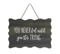 You Never Fail Until You Stop Trying Wood Sign 6x10in Bible Verse Quotes Saying Wall Art Rustic Farmhouse Hanging Wooden Plaques Signs for Entryway Door Living Room Kitchen Christmas Decorations