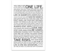You Only Get One Life Poster Life Rules Wall Art Modern Inspirational Quotes Black And White Quote Print Life Motivational Wall Art Decor 50X70Cm Frameless