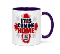 You Personalise It's Coming Home England Football Mug, White Ceramic, Three Lions Crest Design, Navy Handle and Inner Ceramic Mug