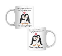 You Personalise Romantic Penguin Couple Coffee Mug, White Ceramic, Love Quote Design