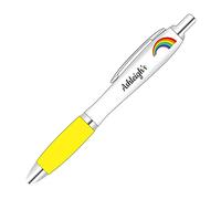 You Personalise Unicorn, Rainbow & Dragon Personalised Pen - Yellow Grip | Full-colour personalised pen with Unicorn, Rainbow, Dragon Theme design; add custom text and choose a grip colour for gifts