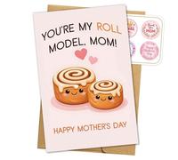 You’re My Roll Model Card Funny Cinnamon Roll Pun Happy Mothers Day Gift for Mother Mama Her Mom Stepmom Mom Cards Sweet Food Bakery Appreciation Gifts from Daughter Son Mother’s Day Card 5.3''x8"