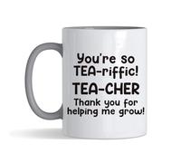 You’re so Tea-riffic! Tea-Cher Thank You for Helping me Grow, Inside Coloured Mug,Ceramic Coffee, Tea Mug. (Grey)