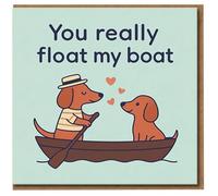 You Really Float My Boat Love Card - Cute Dogs in a Rowboat with Hearts - Romantic Anniversary or Valentine’s Day Card for Partner