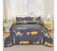 YOU SA Queen Size Bed in a Bag for Kids 5 Pieces Cartoon Comforter Sets Construction Cars Bedding Set for Teens, Grey