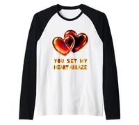 You Set My Heart Ablaze, Red Entwined Valentine Love Hearts Raglan Baseball Tee