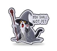 You Shall Not Pet Wizard Cat Enamel Pin Badge 3cm x 3.5cm, Funny Fantasy Cat Lapel Pin With Staff And Speech Bubble, Cute Parody Brooch