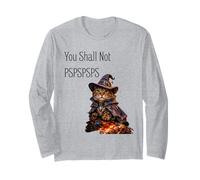 You Shall Not PSPSPSPS, Cute Cat in Wizard Costume Long Sleeve T-Shirt