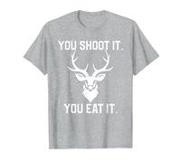 You Shoot It You Eat Funny Deer Hunt Shooting Gun Hunter T-Shirt, Men, Heather Grey, 3X-Large