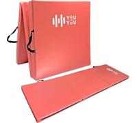 You vs You Gym Mat, Thick Tri-Folding Gym Exercise Pilates Gymnastic, Non-Slip Crash Mat, Yoga Stretching, Sweat Proof & Easy Clean, Fold for Easy Store & Carry, 183cm x 5cm (Coral)