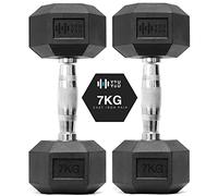You vs You Hex Dumbbells Weights Pair for Home Exercise | 7kg Set of 2 Hexagonal Weight Rubber Encased for Home Fitness Gym Workouts Training Muscle Building & Conditioning | Unisex | Strength Fitness