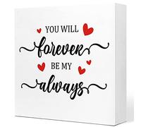 You Will Forever Be My Always Wooden Sign Desk Decor,Red Hearts Wood Block Sign Desk Decorations for Home Bedroom Shelf Table Decor,Wedding Gifts For Couples Her Bride