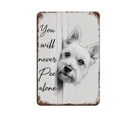 You Will Never Pee Alone West Highland White Terrier Print Canvas Wall Poster Funny Animals Mural Curious Humor Toilet Wall Art Fun Black And White Bathroom Decor Retro Poster Metal Tin Sign Chic Art