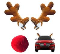 Youany Car Christmas Reindeer Antler Decorations Cotton | Auto Reindeer Red Nose Set | Decor Festive Cute Ornament for Automotive Festival Vehicle Activities Auto Party Truck Road Trip
