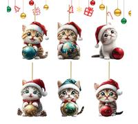 Youany Christmas Cat Ornament - 6-Piece 2D Home Decor Cute,Indoor Cat Holiday Decorations | for Party Garden Window Yard Patio Car Wall Kids Adults Collectors