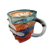 Youany Painted Book Mug, Glass Book Mugs for Books Lovers, 300ml Books Stack Coffee Cups with Handle, Tea Milk Drinking Containers for Literature Lovers