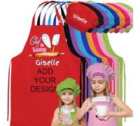 YouBaiVS Personalized Aprons for Kids Custom Chef Any Name Child Apron Chef Hat Set for Cooking Baking Kitchen Painting Crafts