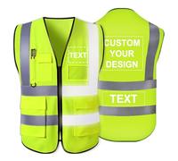YouBaiVS Personalized Safety Vest - Custom High Vis Customize Logo with Reflective Strip, 5 Pockets Workwear for Men (Yellow, S-5XL)