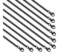 YOUBEIYEE 10PCS Black Square Rolo Chain Necklace for Men and Women Stainless Steel Chains for Jewelry Making Necklaces Bulk (18inch)