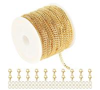 YOUBEIYEE 32.8 Feet Curb Cuban Chain for Jewelry Making, 18K Gold Plated Brass Chain Roll with Open Jump Rings and Lobster Clasps Necklace Bracelet DIY Jewelry Chains Bulk