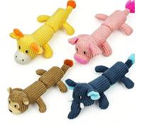 YOUBEMAGIC 4 Pack Squeaky Dog Toy No Stuffing with 2 Squeaker Body, Plush Animal Interactive Chew Dog Toy for Small Medium Large Dogs
