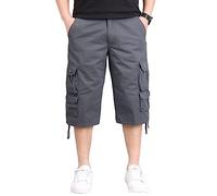 YOUCAI Men's 3/4 Cargo Shorts Baggy Loose Fit Shorts Summer Casual Cargo Trousers Multi-Pockets Capri Long Short Pants,Grey,30
