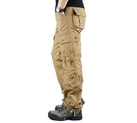 YOUCAI Mens Cargo Trousers Cotton Work Pants Multi Pockets Tactical Pants Outdoor Camping Jogging Hiking Trouser Loose Fit Combat Pants,8 Pockets Khaki,33
