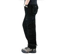 YOUCAI Mens Cargo Trousers Cotton Work Pants Multi Pockets Tactical Pants Outdoor Camping Jogging Hiking Trouser Loose Fit Combat Pants,8 Pockets Black,32