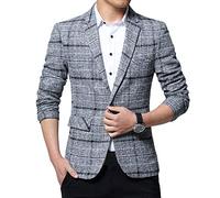 YOUCAI Mens Casual Blazer Tweed Check Suit Jacket Plaid Suits Slim Fit Blazer Coat One Button Suits Business Suit Jackets,Grey,L