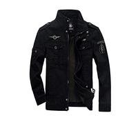 Men's Casual Cargo Jacket Autumn Military Bomber Jackets Windbreaker Coat Outerwear Stand Collar Jacket Pullover Jumper Coat Multi Pockets,Black,XL