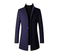 YOUCAI Men's Casual Trench Coat Slim Fit Mid-Length Faux Wool Warm Overcoat Casual Peacoat Outdoor Business Coat,Navy,L
