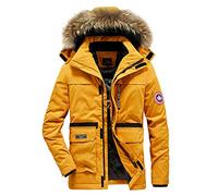 YOUCAI Mens Coats Winter Padded Jacket Warm Casual Overcoat Parka Hoodie Thick Thermal Outwear With Faux Fur Hood,Yellow,4XL