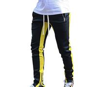YOUCAI Mens Gym Joggers Sweatpants Bodybuilding Workout Slim Fit Running Trousers Jogging Bottoms,Black Yellow,XXL