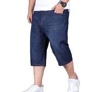 YOUCAI Men's Large Loose Work Denim Short Casual Stretch Plus Size Baggy Cropped Jean Shorts Capri Long Short Pants,Black Blue1,32