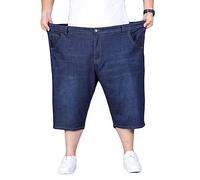 YOUCAI Men's Large Loose Work Denim Short Casual Stretch Plus Size Baggy Cropped Jean Shorts Capri Long Short Pants,Black Blue3,50