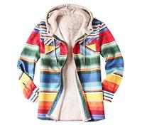 YOUCAI Mens Long Sleeve Sherpa Fleece Flannel Shirts Button Down Hooded Lumberjack Shackets Warm Camp Shirts Plaid Jackets,Color,XXL