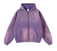 youcai Mens Oversized Hoodies Streetwear Unisex Vintage Hoodies Zip Up Acid Wash Sweatshirt for Men Heavyweight, Purple, S