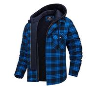 YOUCAI Mens Padded Shirts Lumberjack with Removable Hood Check Jacket Thick Quilted Work Wear Warm Thermal Lined Outdoor Shirts Casual Coat,Blue,XXL