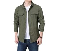 YOUCAI Mens Safari Shirts Long Sleeve Work Shirt Hiking Fishing Lightweight Quick Dry Camping Travel Shirts Casual Cargo Jacket Slim Fit Military Jacket,Army Green,S