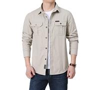 YOUCAI Mens Safari Shirts Long Sleeve Work Shirt Hiking Fishing Lightweight Quick Dry Camping Travel Shirts Casual Cargo Jacket Slim Fit Military Jacket,Beige,S