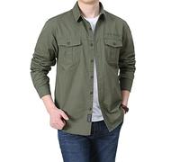 YOUCAI Mens Safari Shirts Long Sleeve Work Shirt Hiking Fishing Lightweight Quick Dry Camping Travel Shirts Casual Cargo Jacket Slim Fit Military Jacket,Army Green2,XXS