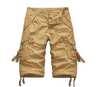 YOUCAI Men's Slim Fit Stretch Cotton Twill Shorts, Summer Casual Fashion Overalls, for Running, Fitness Khaki 40W
