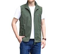 YOUCAI Men's Summer Stylish Gilet Outdoor Vest Fishing Waistcoat Lightweight Mesh Vest Thin Camping Hunting Gilet Safari Hiking Vest Sleeveless Jacket,Army Green,XXL