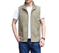 YOUCAI Men's Summer Stylish Gilet Outdoor Vest Fishing Waistcoat Lightweight Mesh Vest Thin Camping Hunting Gilet Safari Hiking Vest Sleeveless Jacket,Khaki,XXL