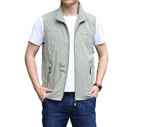 YOUCAI Men's Summer Stylish Gilet Outdoor Vest Fishing Waistcoat Lightweight Mesh Vest Thin Camping Hunting Gilet Safari Hiking Vest Sleeveless Jacket,Grey,L