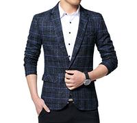 YOUCAI Mens Tweed Check Suit Slim fit Long Sleeve Blazer Jacket Casual One Button Suits Coat Business Jackets Notch Lapel Suits,Blue,M