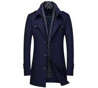 YOUCAI Mens Winter Faux Wool Coat Hip-Length Thick Trench Coats Padded Warm Peacoat Casual Outwear Windbreaker with Removable Inner Collar,Navy,L