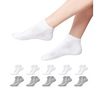 YOUCHAN 10 Pairs Trainer Socks for Men and Women, Low Cut Ankle Sports Running Socks White Grey
