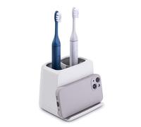 YouCopia Ledge Toothbrush Holder, 2-Slot, Bathroom Countertop Organizer with Phone Stand and Storage for Jewerly and Small Accessories
