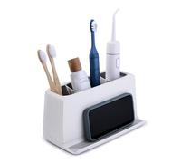 YouCopia Ledge Toothbrush Holder, 3-Slot, Bathroom Countertop Organizer with Phone Stand and Storage for Jewerly and Small Accessories